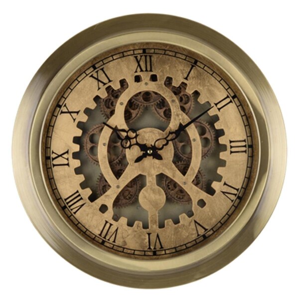 Homeroots Gold Industrial Style Round Wall Clock 401299 - main